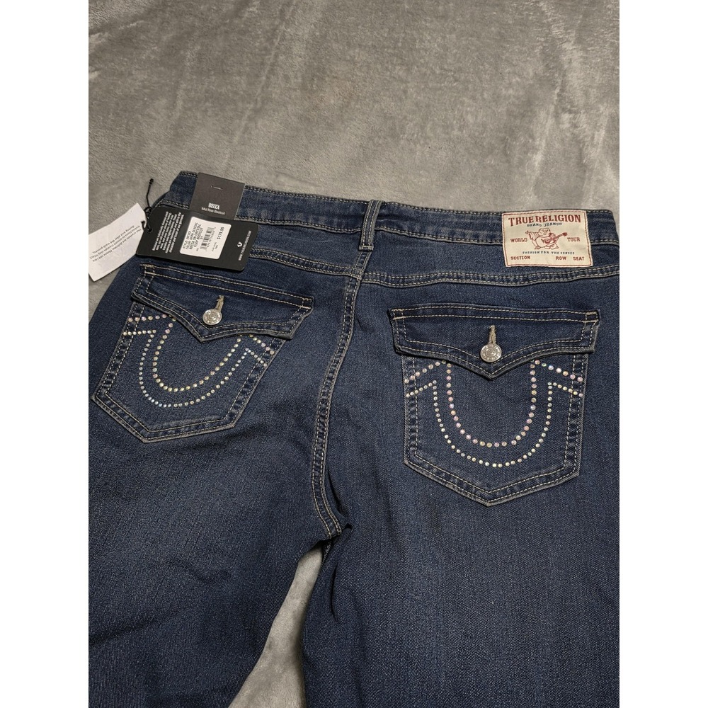 True Religion Jeans‎ Womens 31 Dark Blue Becca Mid Rise Crystal Flap Bootcut